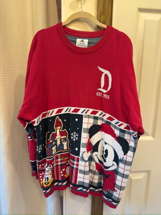 Disney Sweaters - RARE Disneyland Resort Christmas Spirit Jersey Knit Sweater Mickey Holiday Plaid